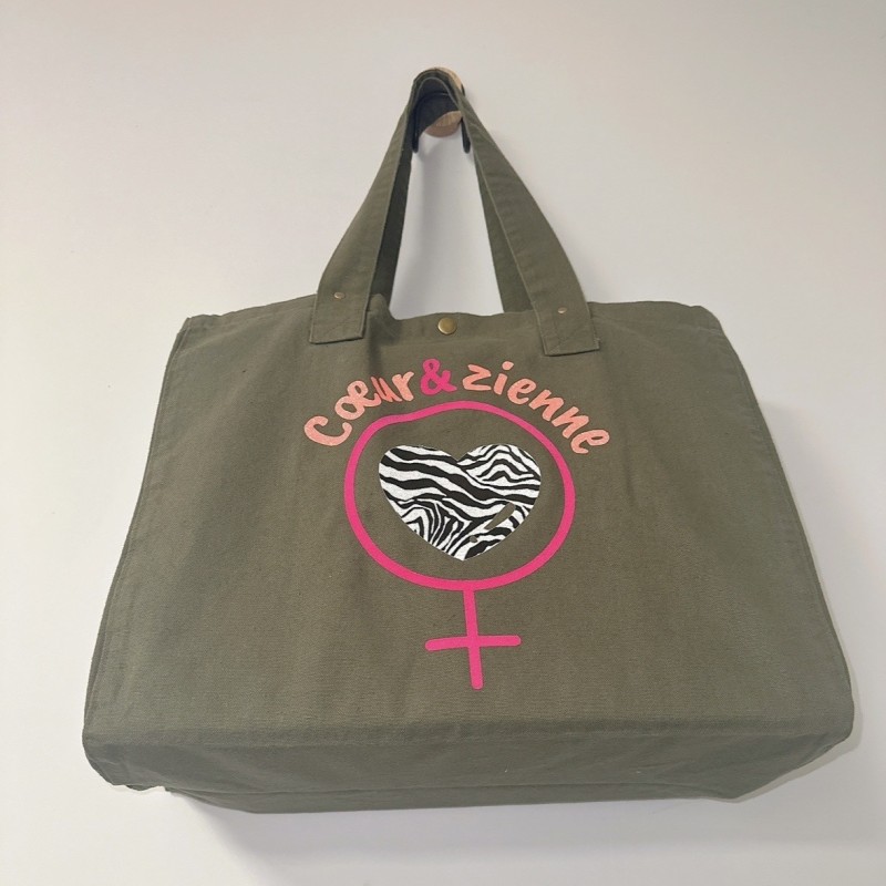 Cabas en coton délavé Kaki Foncé