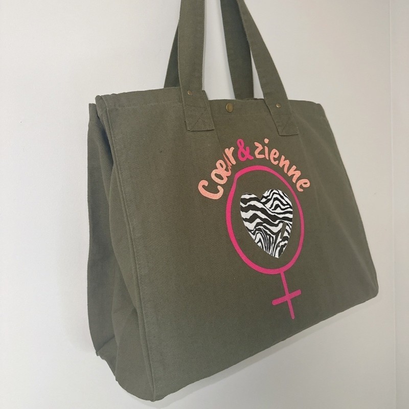 Cabas en coton délavé Kaki Foncé