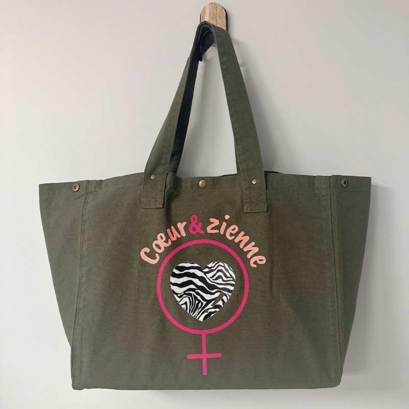 Cabas en coton délavé Kaki Foncé