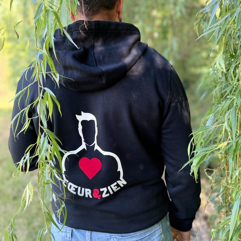 Veste à Capuche Zippée Noire HOMME